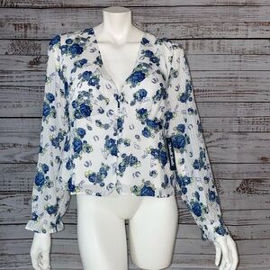 NWT ModCloth white and blue floral western pattern button up size large